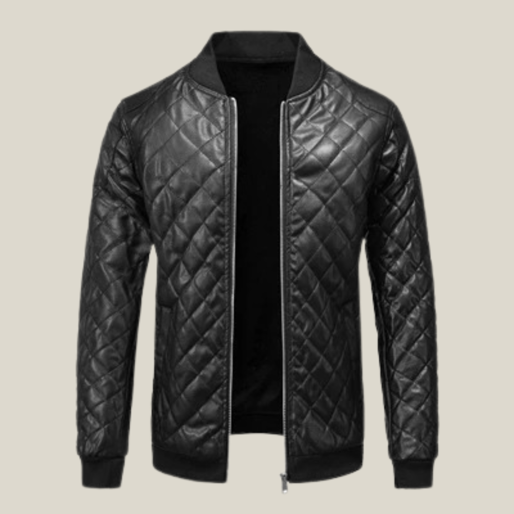 Textured Bomber Leather Jacket - Oakern