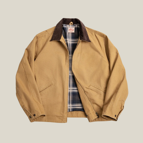 Canvas Work Jacket – Heavy-Duty Cotton with Plaid Lining