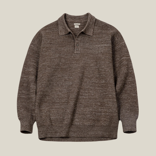 Oakern Retro Knit Polo Sweater – Soft & Breathable Long-Sleeve